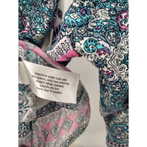 Lane Bryant Blouse Top Plus 18 Classic‎ Long Sleeve Square Neck Boho Teal Pink - Picture 11 of 12